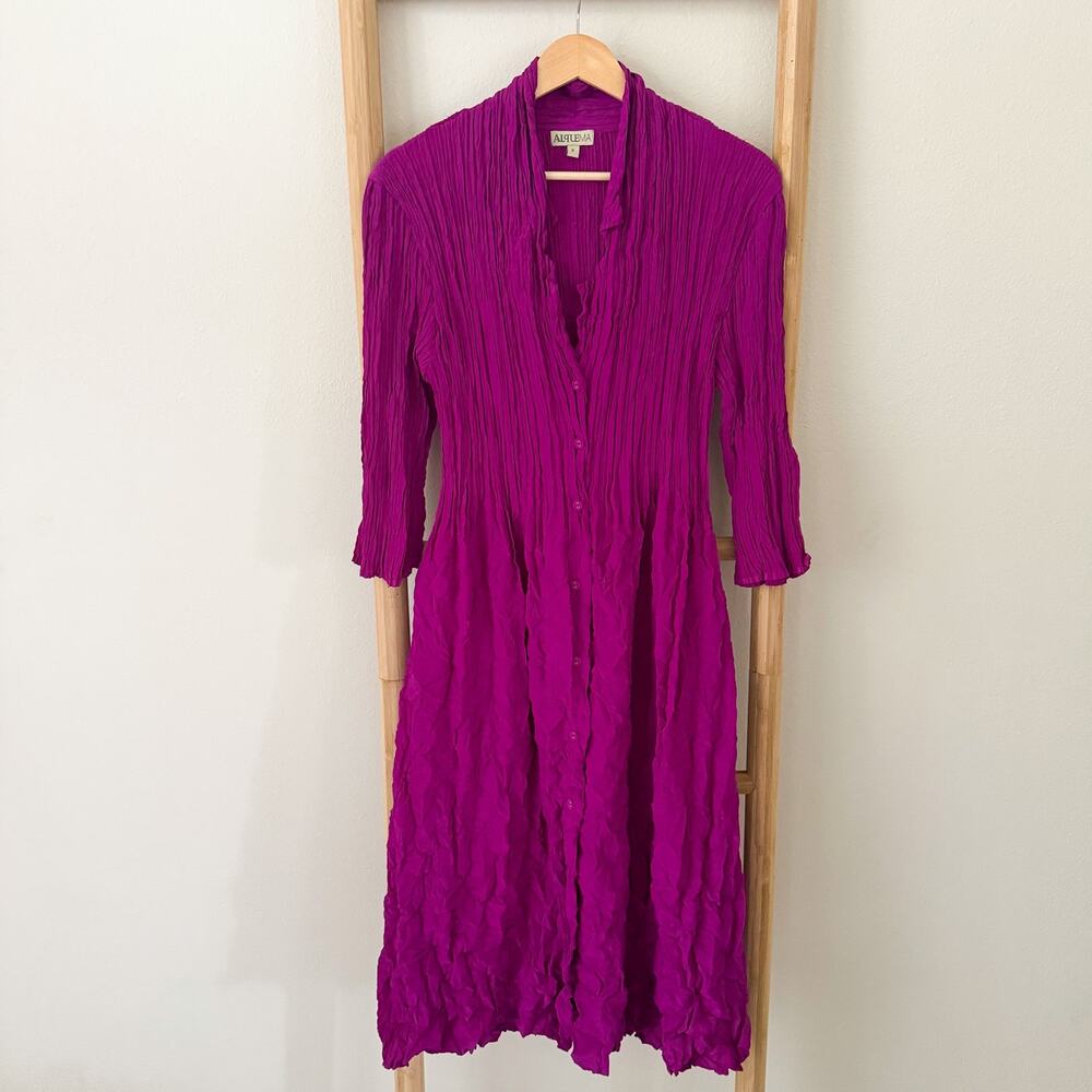 Alquema Smash Pocket Dress Size 2 US 8 Purple Pleated Midi 3/4 Sleeve